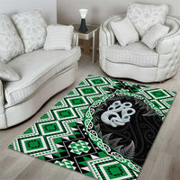 Green Taniko Motif Aotearoa Manaia and Silver Fern Area Rug LT03 - Polynesian Pride