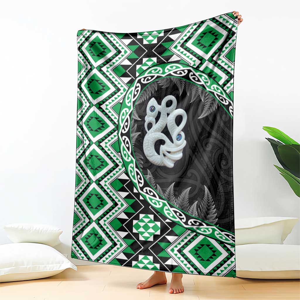 Green Taniko Motif Aotearoa Manaia and Silver Fern Blanket LT03 - Polynesian Pride