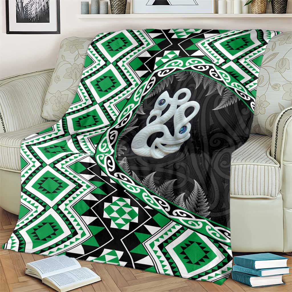 Green Taniko Motif Aotearoa Manaia and Silver Fern Blanket LT03 - Polynesian Pride