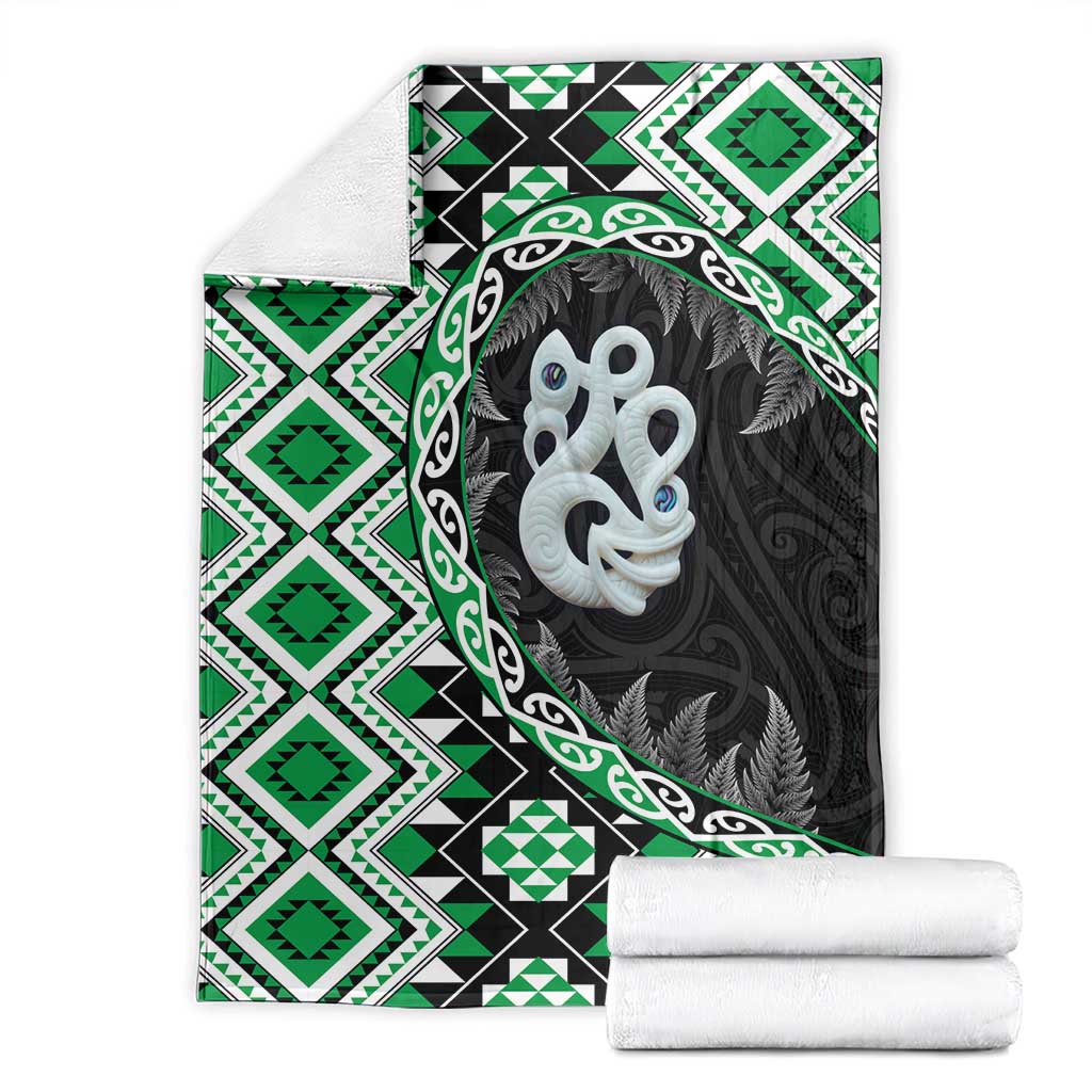 Green Taniko Motif Aotearoa Manaia and Silver Fern Blanket LT03 - Polynesian Pride