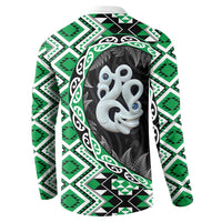 Green Taniko Motif Aotearoa Manaia and Silver Fern Button Sweatshirt