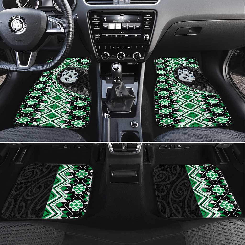 Green Taniko Motif Aotearoa Manaia and Silver Fern Car Mats