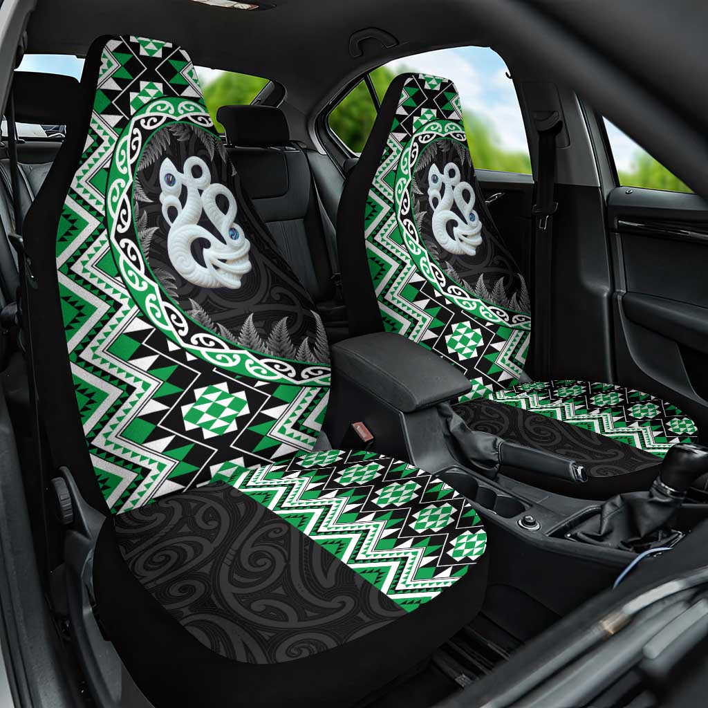 Green Taniko Motif Aotearoa Manaia and Silver Fern Car Seat Cover