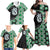 Green Taniko Motif Aotearoa Manaia and Silver Fern Family Matching Off Shoulder Maxi Dress and Hawaiian Shirt