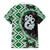 Green Taniko Motif Aotearoa Manaia and Silver Fern Family Matching Off Shoulder Maxi Dress and Hawaiian Shirt