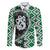 Green Taniko Motif Aotearoa Manaia and Silver Fern Family Matching Off Shoulder Maxi Dress and Hawaiian Shirt