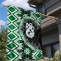 Green Taniko Motif Aotearoa Manaia and Silver Fern Garden Flag LT03 - Polynesian Pride