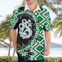 Green Taniko Motif Aotearoa Manaia and Silver Fern Hawaiian Shirt LT03 - Polynesian Pride