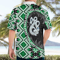 Green Taniko Motif Aotearoa Manaia and Silver Fern Hawaiian Shirt LT03 - Polynesian Pride