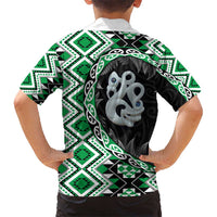 Green Taniko Motif Aotearoa Manaia and Silver Fern Hawaiian Shirt LT03 - Polynesian Pride