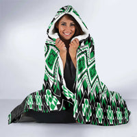 Green Taniko Motif Aotearoa Manaia and Silver Fern Hooded Blanket LT03 - Polynesian Pride