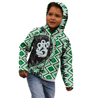 Green Taniko Motif Aotearoa Manaia and Silver Fern Kid Hoodie
