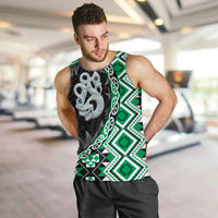 Green Taniko Motif Aotearoa Manaia and Silver Fern Men Tank Top LT03 Green - Polynesian Pride