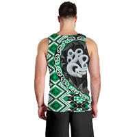 Green Taniko Motif Aotearoa Manaia and Silver Fern Men Tank Top LT03 - Polynesian Pride