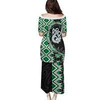 Green Taniko Motif Aotearoa Manaia and Silver Fern Puletasi LT03 - Polynesian Pride