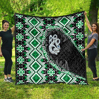 Green Taniko Motif Aotearoa Manaia and Silver Fern Quilt