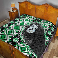 Green Taniko Motif Aotearoa Manaia and Silver Fern Quilt