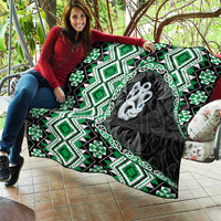 Green Taniko Motif Aotearoa Manaia and Silver Fern Quilt