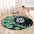 Green Taniko Motif Aotearoa Manaia and Silver Fern Round Carpet