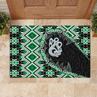 Green Taniko Motif Aotearoa Manaia and Silver Fern Rubber Doormat LT03 Green - Polynesian Pride