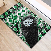 Green Taniko Motif Aotearoa Manaia and Silver Fern Rubber Doormat LT03 - Polynesian Pride