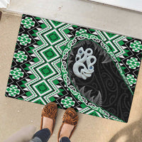 Green Taniko Motif Aotearoa Manaia and Silver Fern Rubber Doormat LT03 - Polynesian Pride