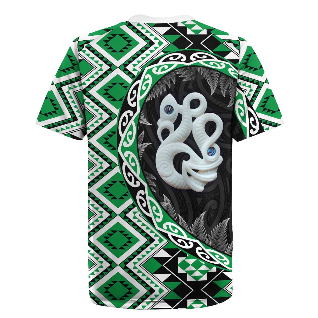 Green Taniko Motif Aotearoa Manaia and Silver Fern Rugby Jersey