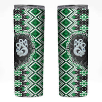 Green Taniko Motif Aotearoa Manaia and Silver Fern Skinny Tumbler