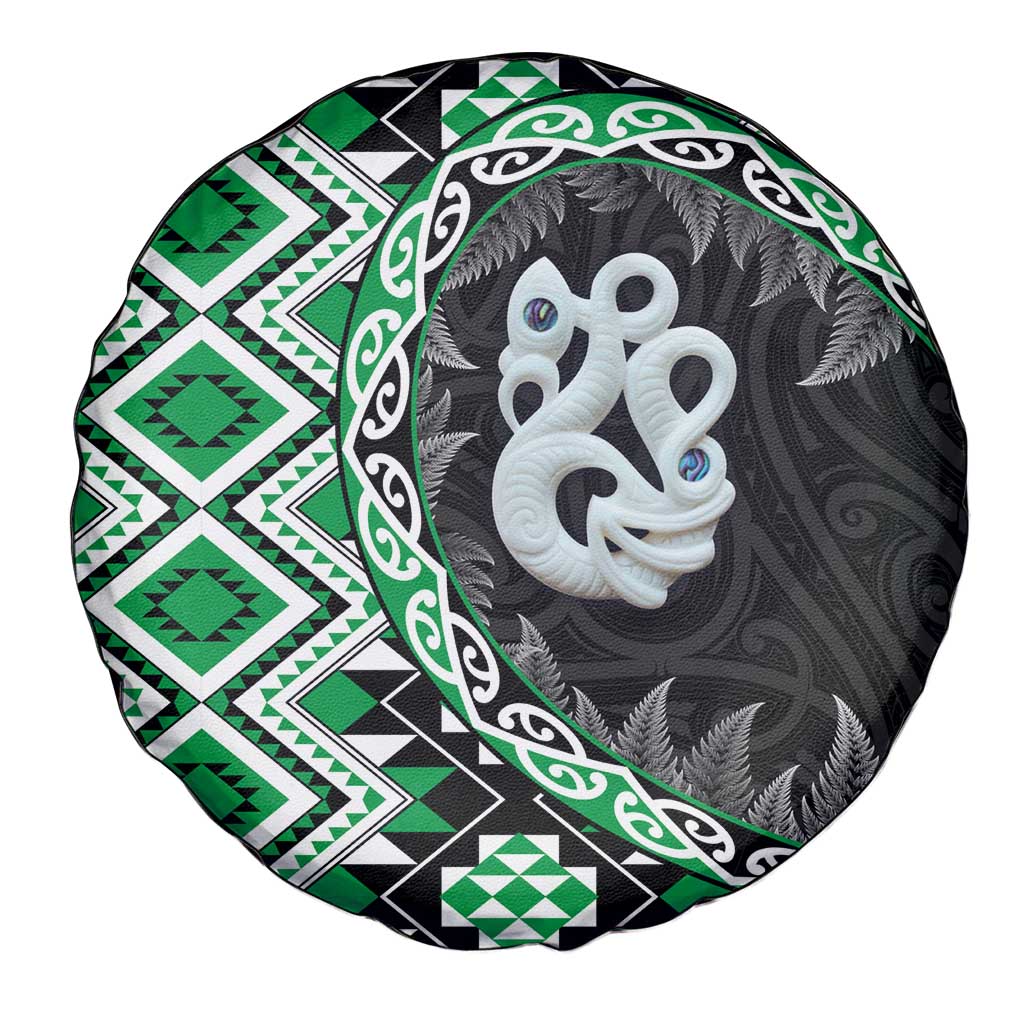 Green Taniko Motif Aotearoa Manaia and Silver Fern Spare Tire Cover