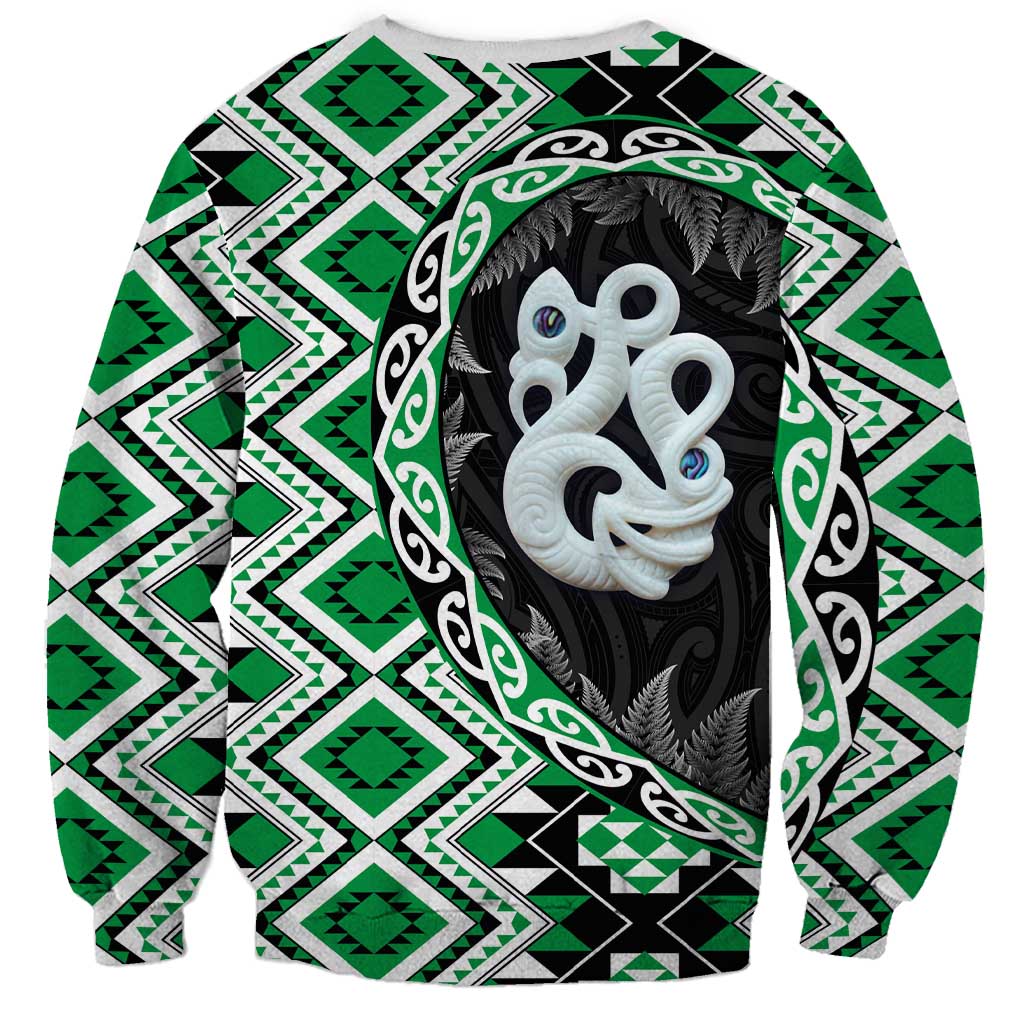 Green Taniko Motif Aotearoa Manaia and Silver Fern Sweatshirt LT03 - Polynesian Pride