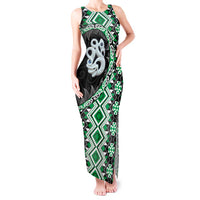 Green Taniko Motif Aotearoa Manaia and Silver Fern Tank Maxi Dress LT03 Women Green - Polynesian Pride