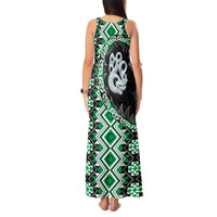 Green Taniko Motif Aotearoa Manaia and Silver Fern Tank Maxi Dress LT03 - Polynesian Pride