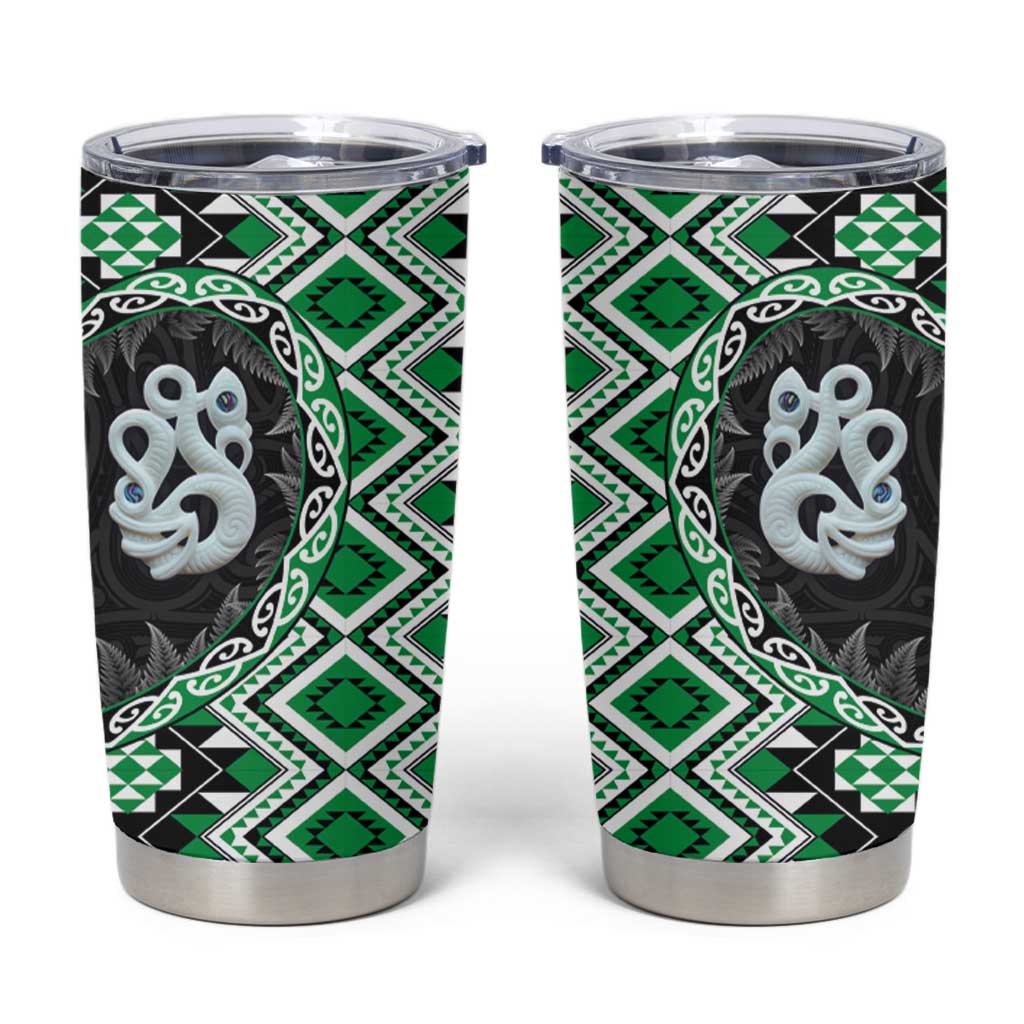 Green Taniko Motif Aotearoa Manaia and Silver Fern Tumbler Cup LT03 Green - Polynesian Pride