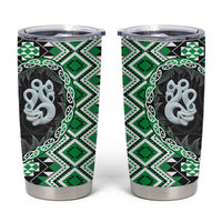 Green Taniko Motif Aotearoa Manaia and Silver Fern Tumbler Cup LT03 Green - Polynesian Pride