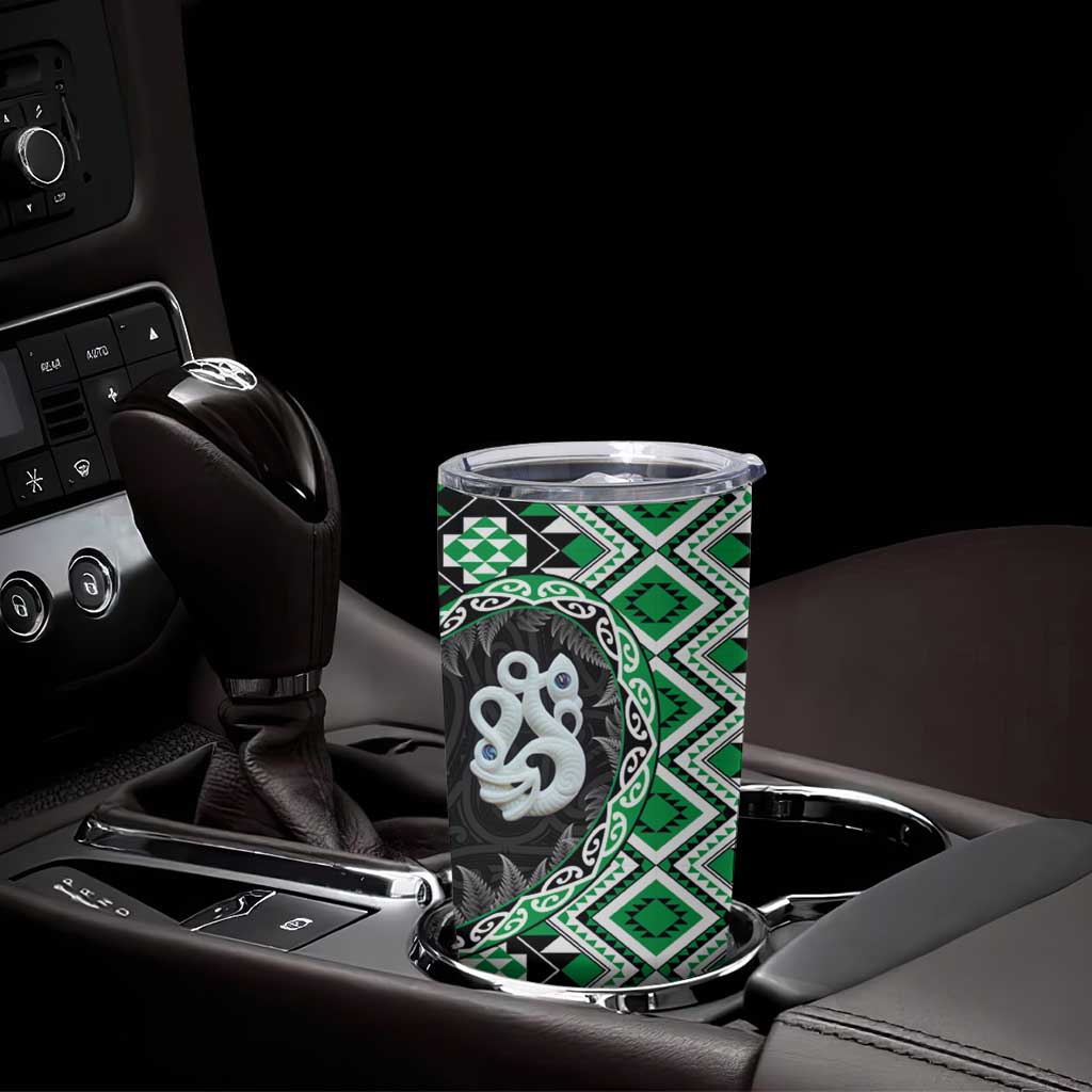 Green Taniko Motif Aotearoa Manaia and Silver Fern Tumbler Cup LT03 - Polynesian Pride