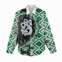 Green Taniko Motif Aotearoa Manaia and Silver Fern Women Casual Shirt