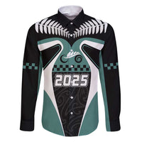 Custom New Zealand Bicycle 2025 Family Matching Puletasi and Hawaiian Shirt LT03 Dad's Shirt - Long Sleeve Black-Teal - Polynesian Pride