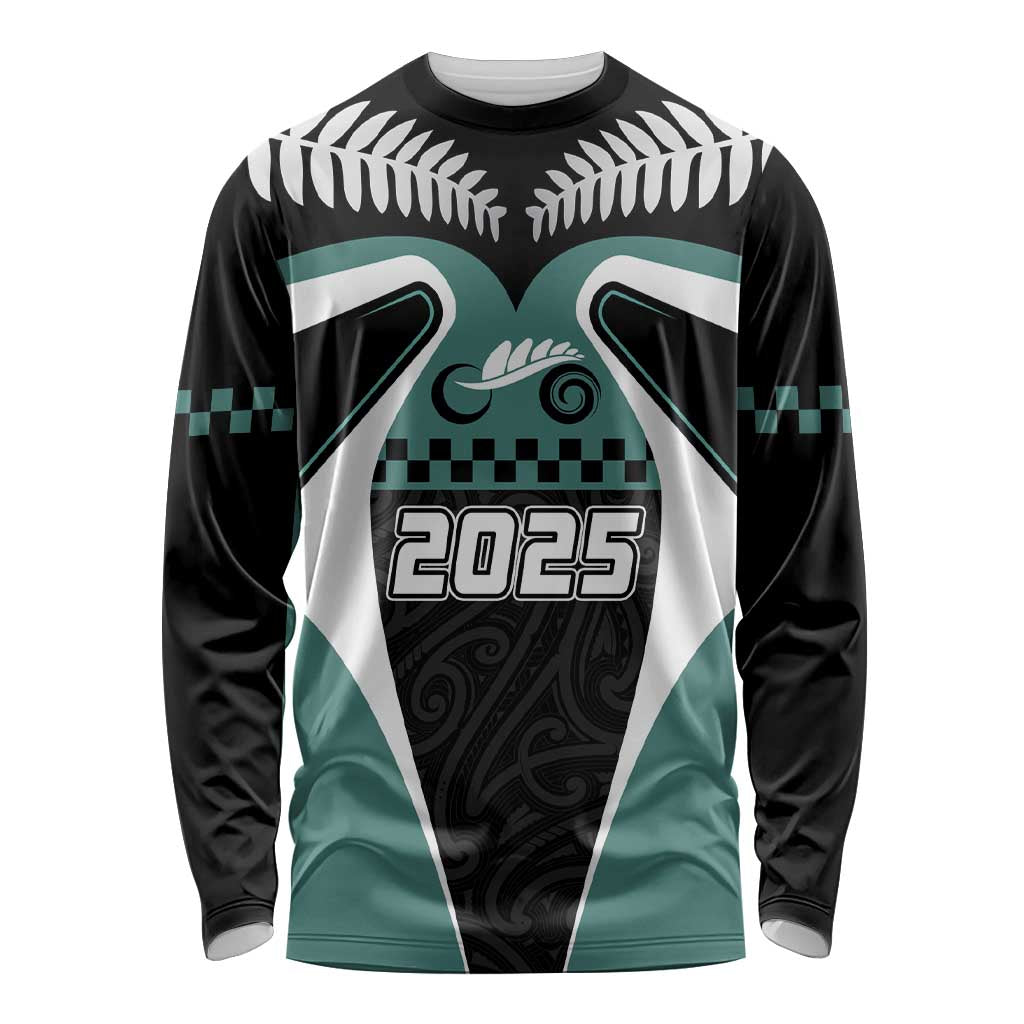 Custom New Zealand Bicycle 2025 Long Sleeve Shirt LT03 Unisex Black-Teal - Polynesian Pride