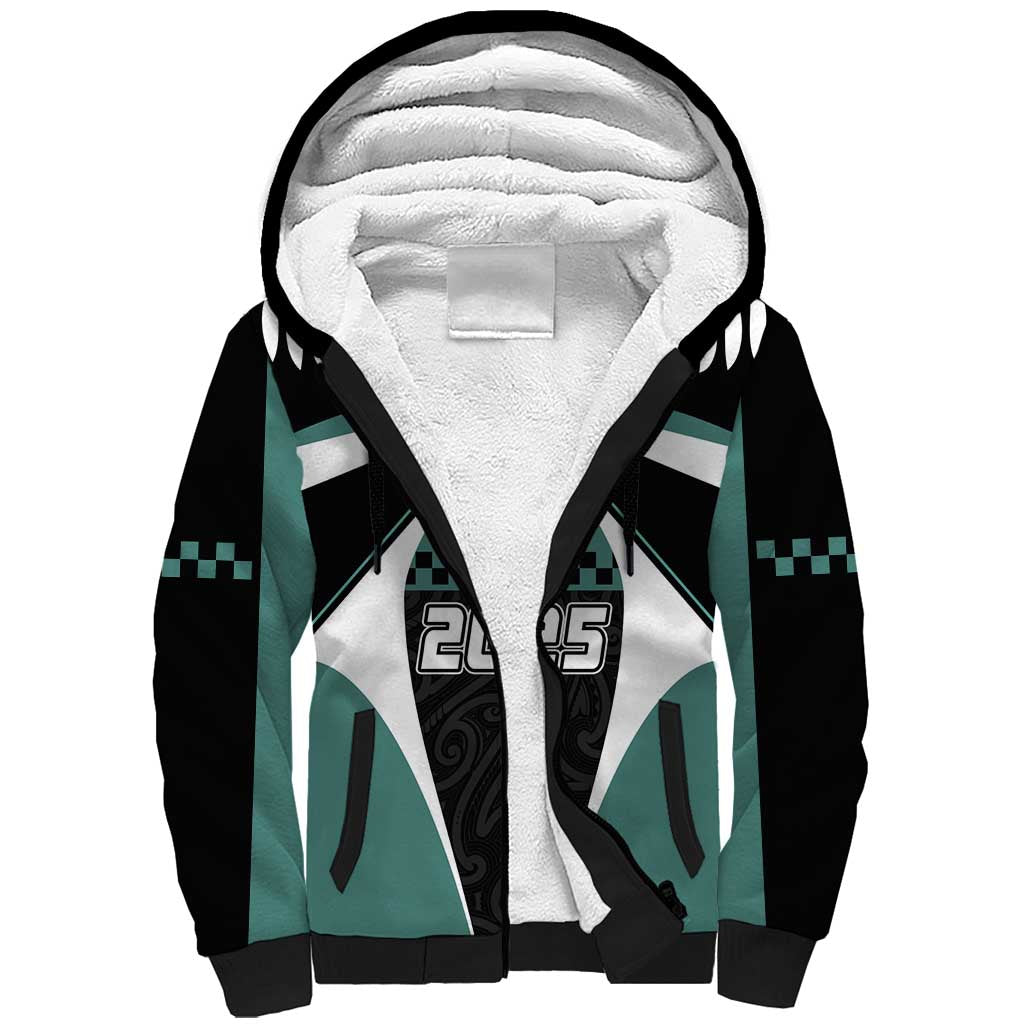 Custom New Zealand Bicycle 2025 Sherpa Hoodie LT03 Unisex Black-Teal - Polynesian Pride