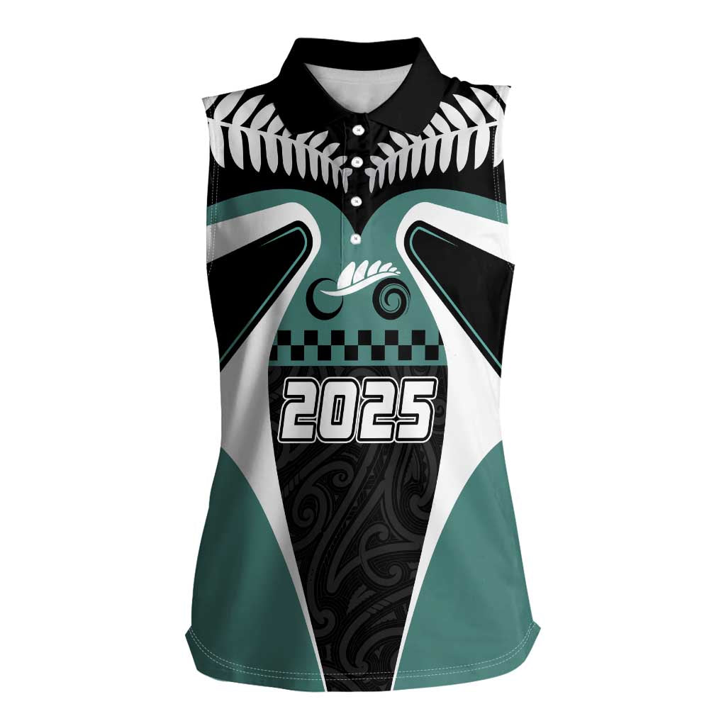 Custom New Zealand Bicycle 2025 Women Sleeveless Polo Shirt LT03 Female Black-Teal - Polynesian Pride