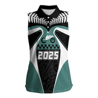 Custom New Zealand Bicycle 2025 Women Sleeveless Polo Shirt LT03 Female Black-Teal - Polynesian Pride