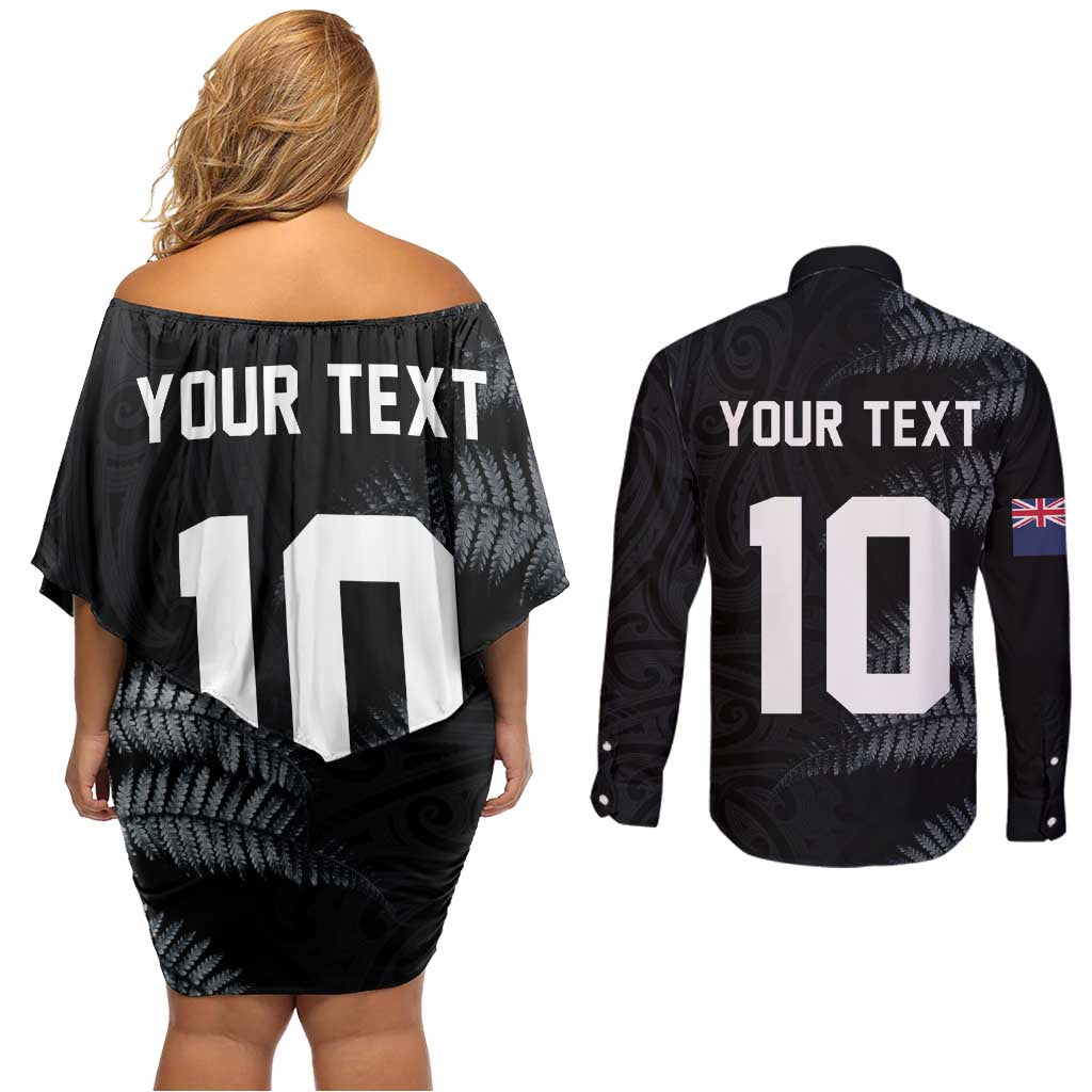 Custom New Zealand Football-Towards World Cup 2026 Couples Matching Off Shoulder Short Dress and Long Sleeve Button Shirt