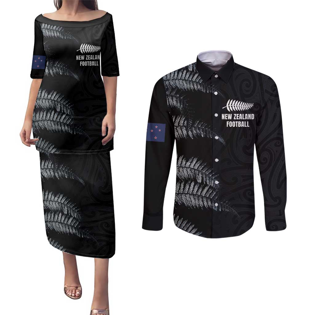 Custom New Zealand Football-Towards World Cup 2026 Couples Matching Puletasi and Long Sleeve Button Shirt