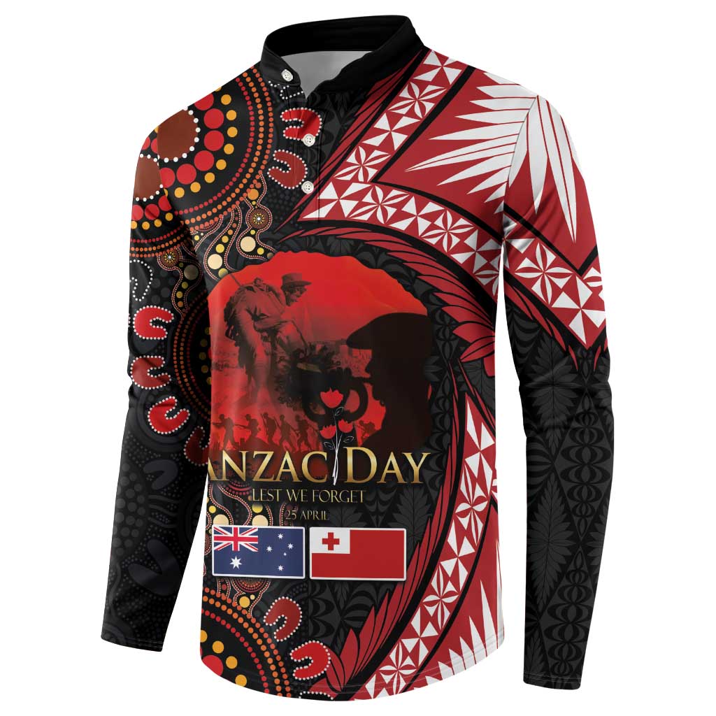Tonga and Australia ANZAC Day Button Sweatshirt Aboriginal and Ngatu Art Pattern - Gallipoli Lest We Forget LT03 - Polynesian Pride