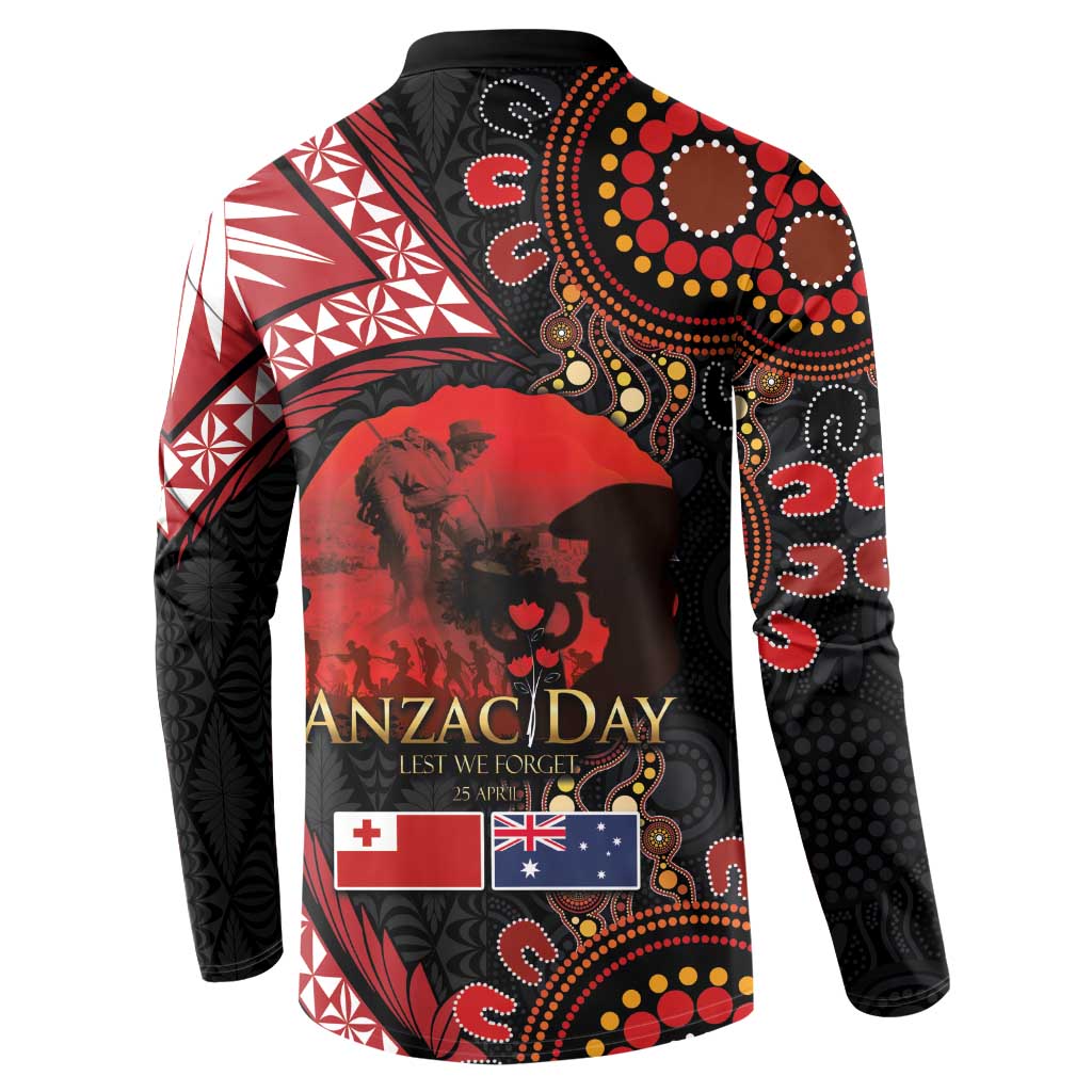 Tonga and Australia ANZAC Day Button Sweatshirt Aboriginal and Ngatu Art Pattern - Gallipoli Lest We Forget LT03 - Polynesian Pride