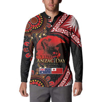 Tonga and Australia ANZAC Day Button Sweatshirt Aboriginal and Ngatu Art Pattern - Gallipoli Lest We Forget LT03 - Polynesian Pride