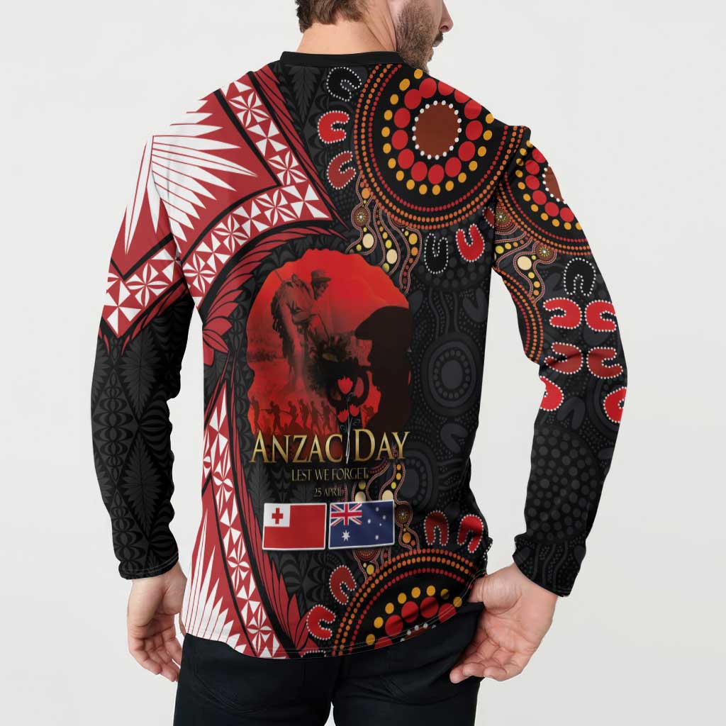 Tonga and Australia ANZAC Day Button Sweatshirt Aboriginal and Ngatu Art Pattern - Gallipoli Lest We Forget LT03 - Polynesian Pride