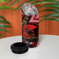 Tonga and Australia ANZAC Day 4 in 1 Can Cooler Tumbler Aboriginal and Ngatu Art Pattern - Gallipoli Lest We Forget LT03 - Polynesian Pride