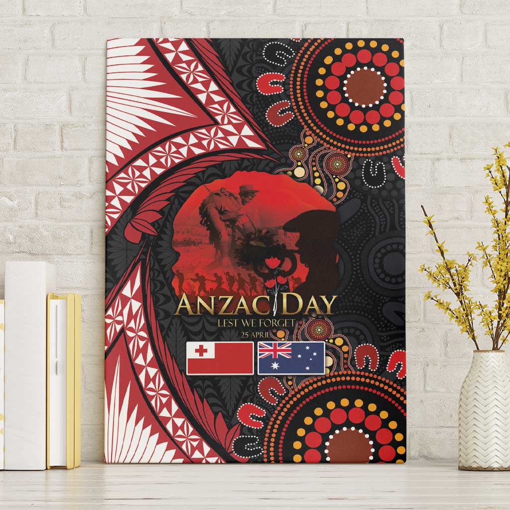 Tonga and Australia ANZAC Day Canvas Wall Art Aboriginal and Ngatu Art Pattern - Gallipoli Lest We Forget LT03 Without Frame Black - Polynesian Pride