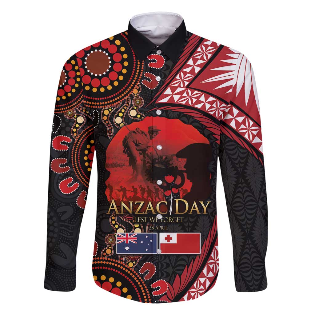 Tonga and Australia ANZAC Day Family Matching Long Sleeve Bodycon Dress and Hawaiian Shirt Aboriginal and Ngatu Art Pattern - Gallipoli Lest We Forget